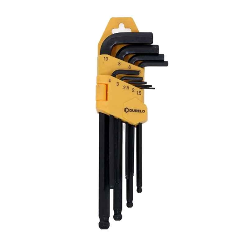 Durelo 9 Pcs Chrome Vanadium Steel Phosphate Finish Black Long Ball Point Allen Key Set, LAK-9M