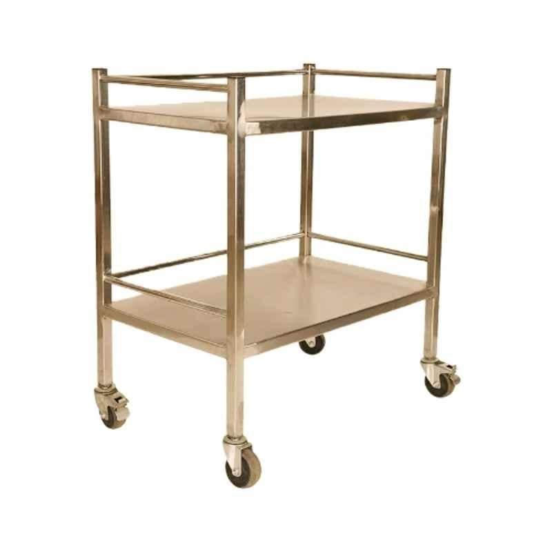 Inaithiram MSIT2RPU 50-100kg 610x457x914mm Mild Steel Ivory 9010 Instrument Trolley with 360 deg Swivel PU Wheels with Brake