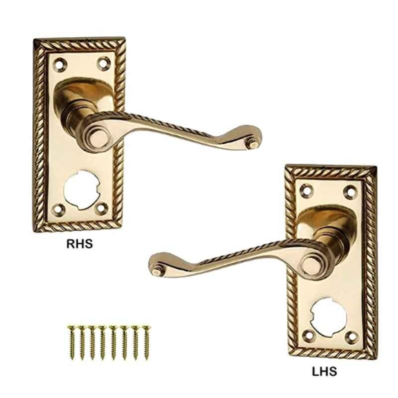 Screwtight B110304PBL 4 inch Brass Golden Georgian Scroll Shape Door Lever Latch Handle Set