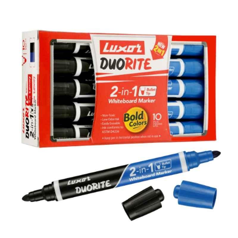 Luxor Duorite Bullet Tip Black & Blue Plastic Whiteboard Marker, 1958 (Pack of 500)