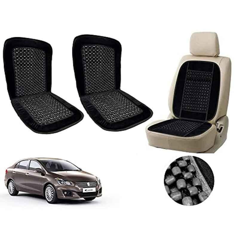Auto Pearl PU, Velvet & Wooden Beads Black Rectangular Seat Cushion for Maruti Suzuki CIA (Pack of 2 )
