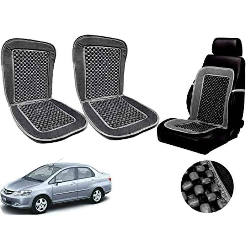 Auto Pearl PU, Velvet & Wooden Beads Grey Rectangular Seat Cushion for Honda CityZX (Pack of 2 )