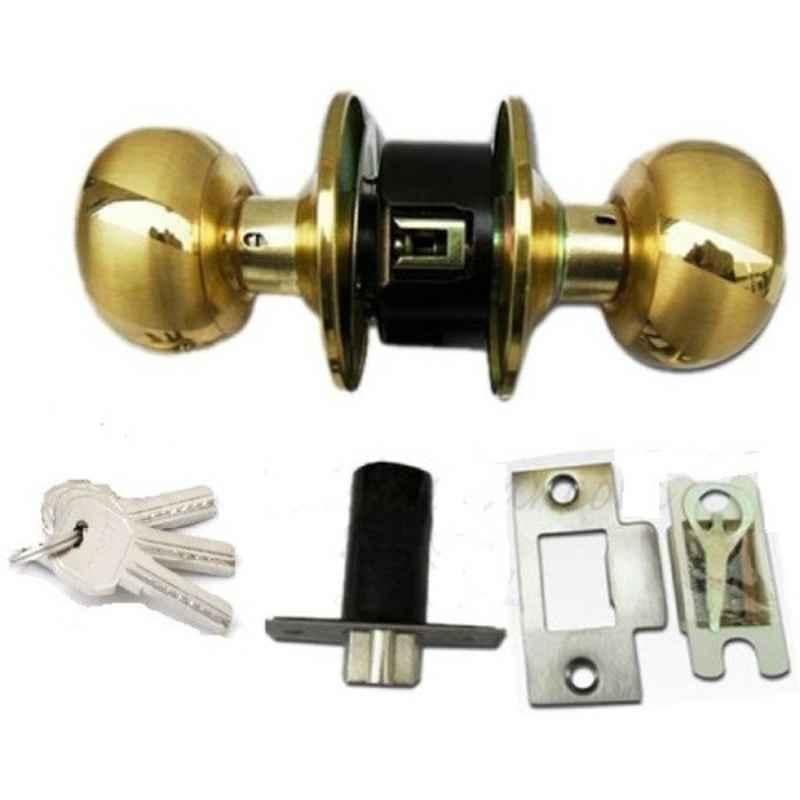 Smart Shophar Stainless Steel Gold Cylindrical Latch Lock with 3 Pieces Keys, 54783-SSLL-GHUK (Pack of 3)