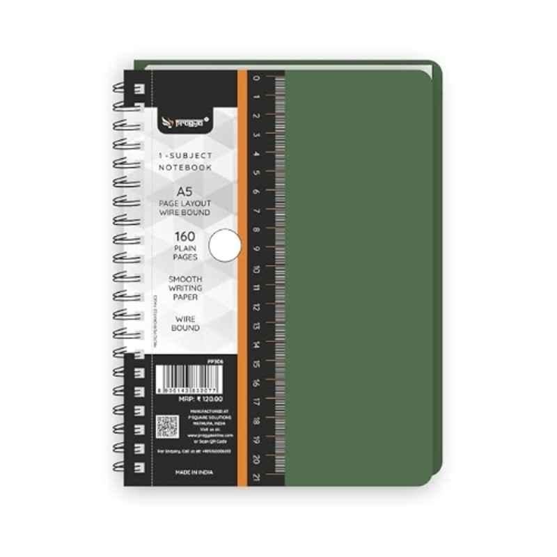 Pragya Pro 160 Pages 15x21cm A5 Green 1 Subject Notebook with Plastic Cover, PP306