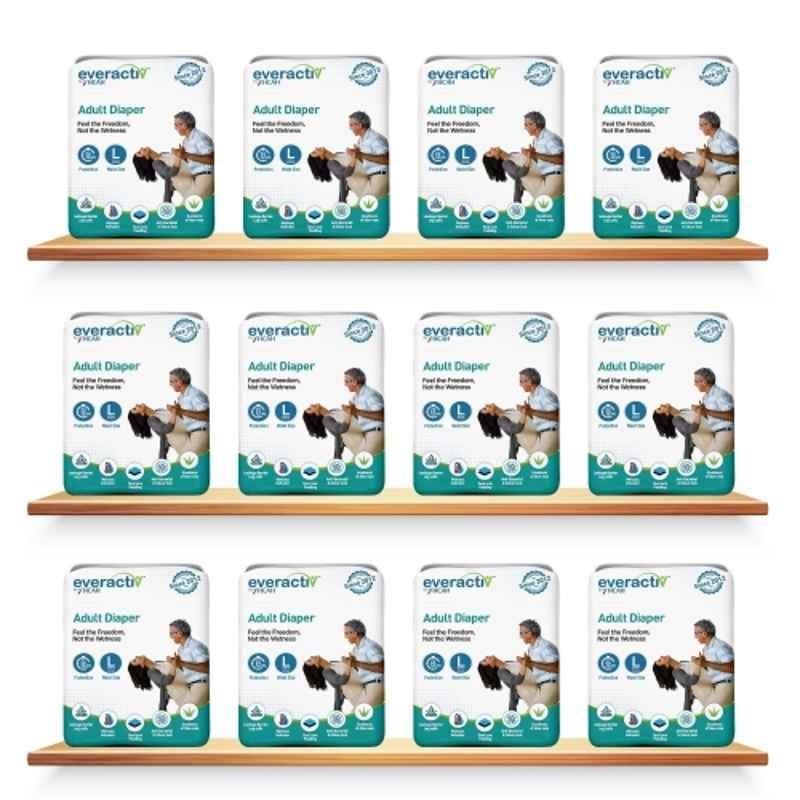 Everactiv 10 Pcs 28-45 inch White Polyethylene Adult Diaper with Aloe Vera & Wetness Indicator Set, BK-HNGM-ZYI3, Size: L (Pack of 12)