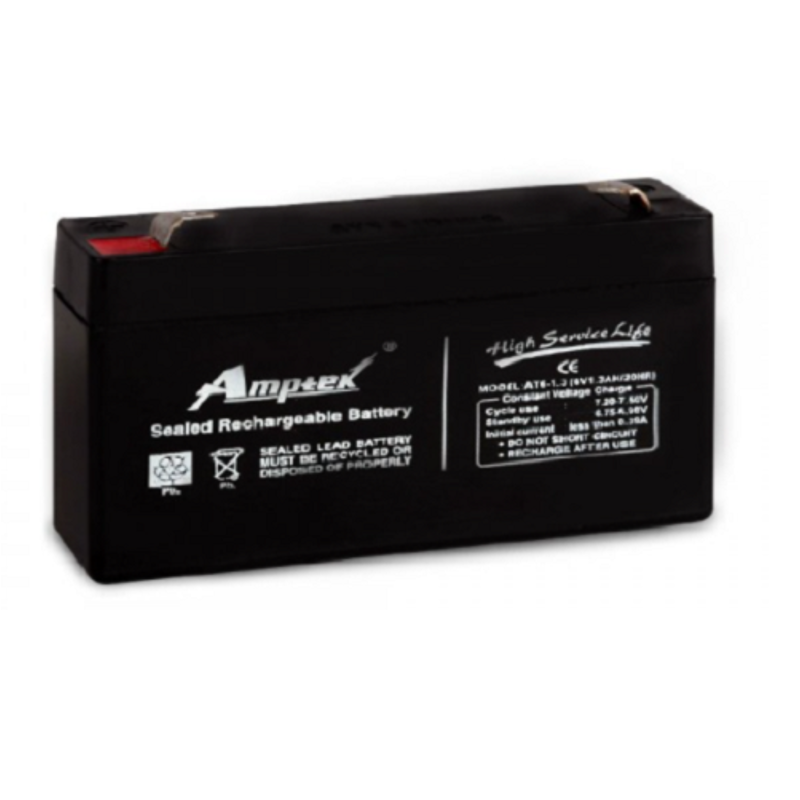 Amptek 6V 1.3Ah Black Sealed Rechargeable SLA Industrial Battery, AT6-1.3