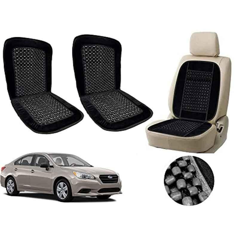 Auto Pearl PU, Velvet & Wooden Beads Black Rectangular Seat Cushion for Subaru Legacy (Pack of 2 )