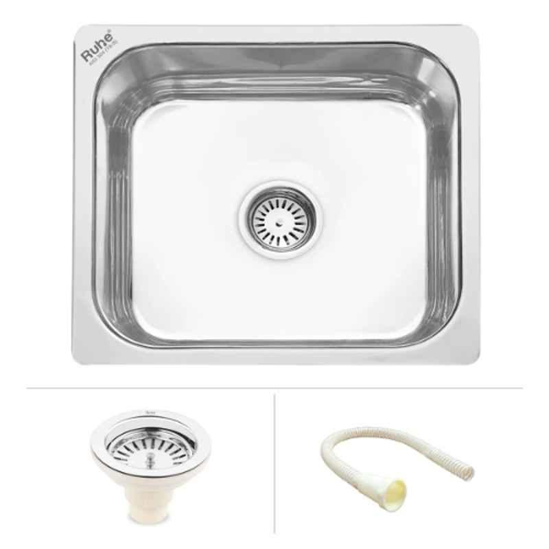Ruhe 21x18x8 inch Stainless Steel 304 Glossy Finish Square Single Bowl Kitchen Sink, 13-0104-07