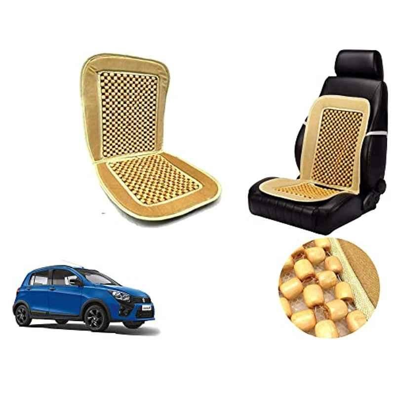 Auto Pearl PU, Velvet & Wooden Beads Beige Rectangular Seat Cushion for Maruti Suzuki CelerioX