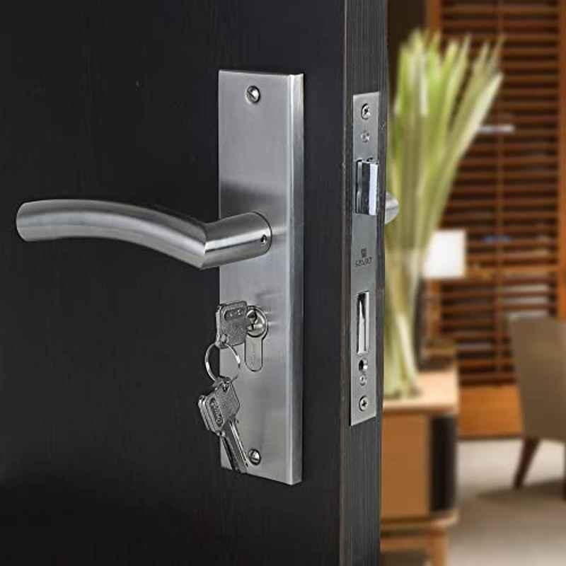 Voltizi 8 inch Stainless Steel 304 Cylindrical Plate Mortise Door Lock Handle Set with 3 Keys, MG1105-BSK