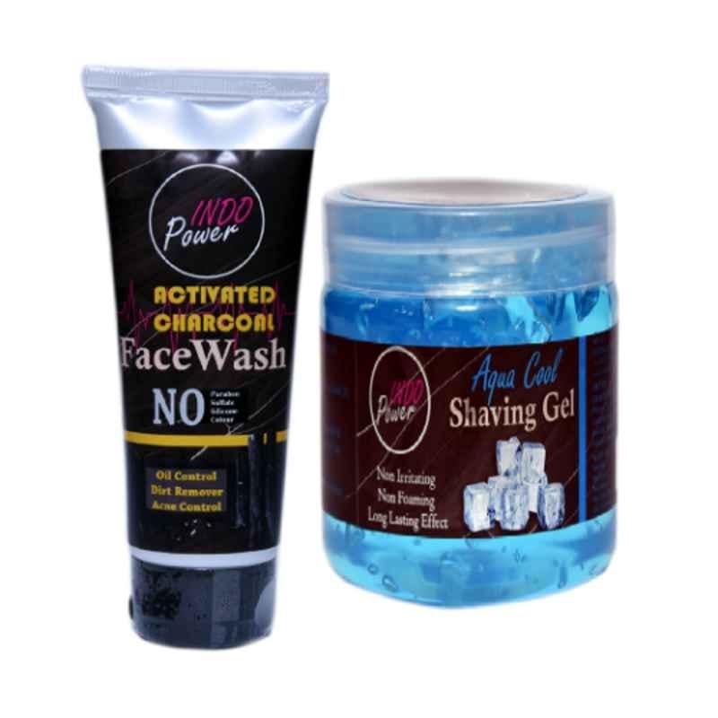 Indopower DD183 100g Activated Charcoal Facewash with 200g Aqua Cool Shaving Gel Combo Pack