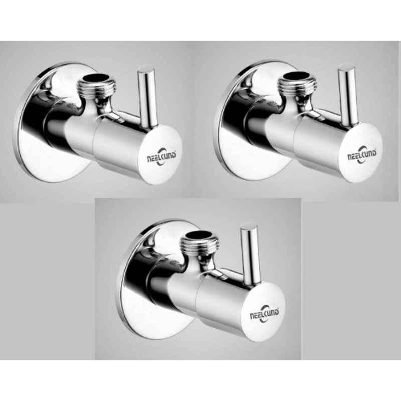 Neelkund Tubro Stainless Steel Silver Chrome Plated Angle Valve (Pack of 3)