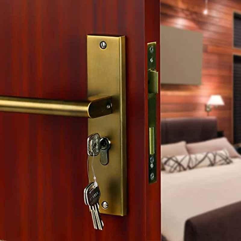 Voltizi 8 inch Stainless Steel Matt Antique Brass Finish Cylindrical Plate Mortise Door Lock Handle Set, MG301