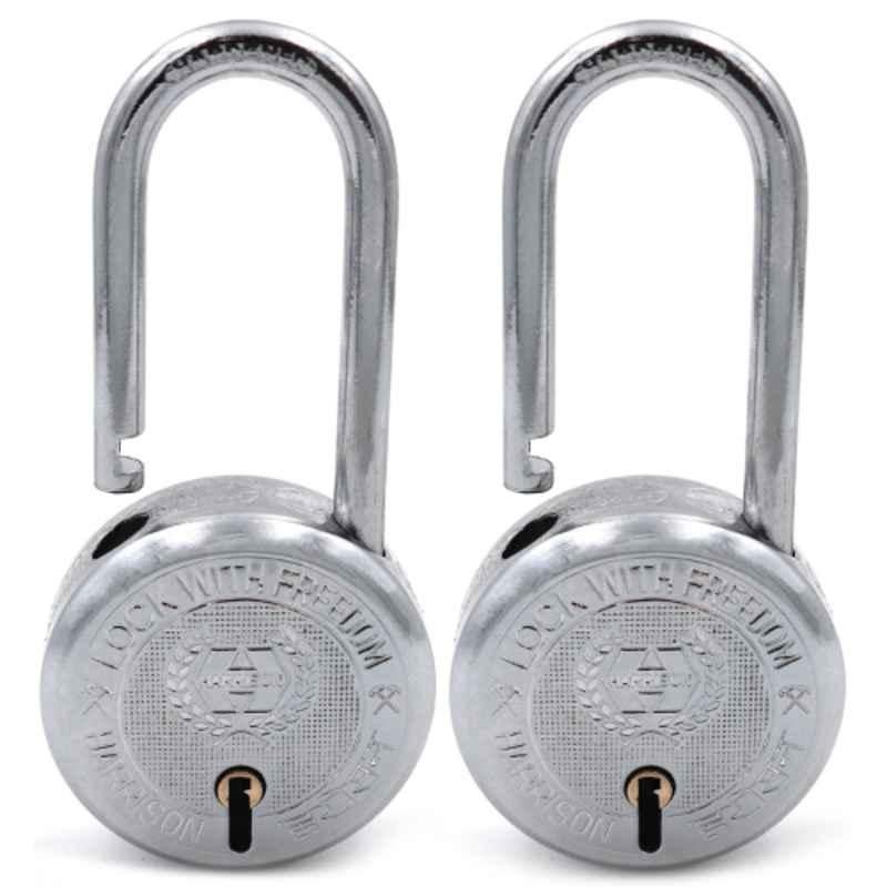 Harrison 50mm 6 Lever Mild Steel Bright Chrome Polished Finish Round Padlock with 3 Keys, T-26LS-0275 (Pack of 2)