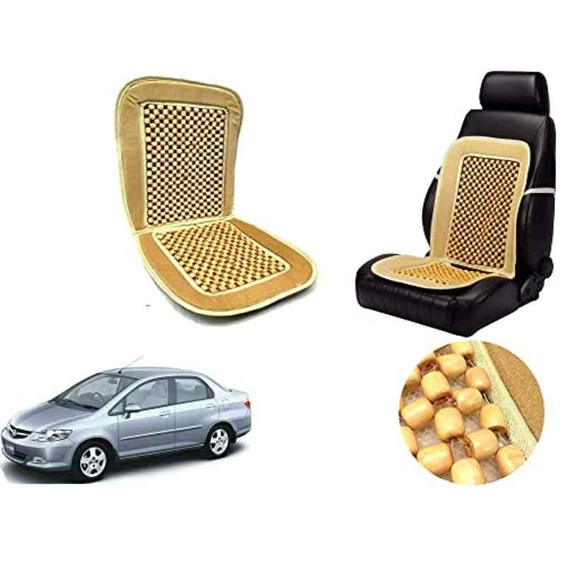 Auto Pearl PU, Velvet & Wooden Beads Beige Rectangular Seat Cushion for Honda CityZX