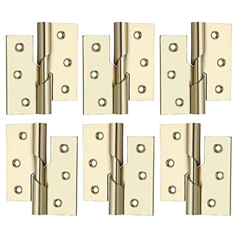 Screwtight 3 inch Iron Brass Plated Finish Door & Cabinet Rising Butt Hinge, S171001EB-6 (Pack of 6)