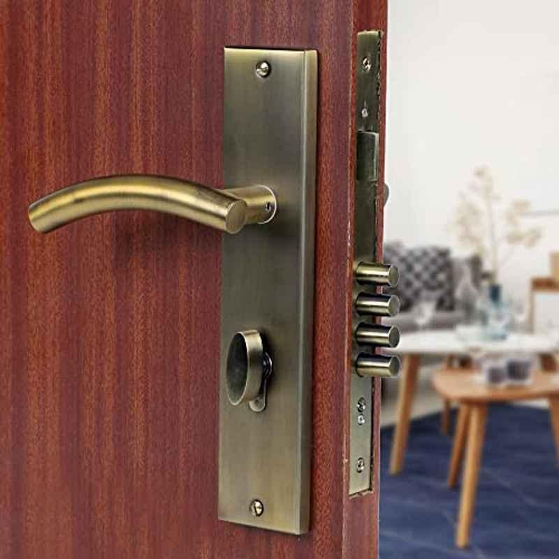 Voltizi 10 inch Stainless Steel 304 Antique Brass Finish Cylindrical Plate Mortise Door Lock Handle Set, MG1102