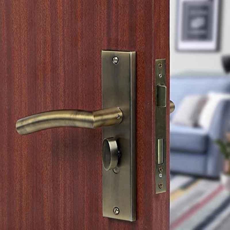 Voltizi 8 inch Stainless Steel 304 Antique Brass Finish Cylindrical Plate Mortise Door Lock Handle Set with One Side Key 60mm Brass Cylinder, MG-1105