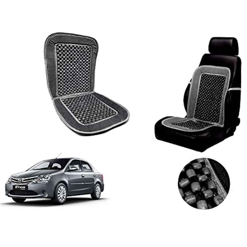 Auto Pearl PU, Velvet & Wooden Beads Grey Rectangular Seat Cushion for Toyota Etios
