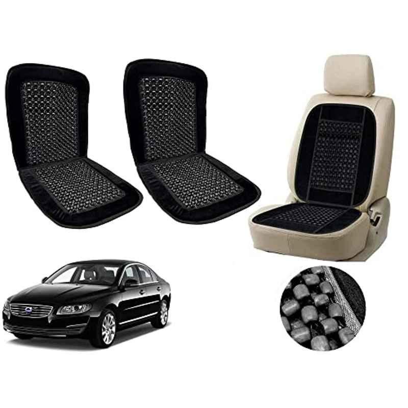 Auto Pearl PU, Velvet & Wooden Beads Black Rectangular Seat Cushion for Volvo S80 (Pack of 2 )