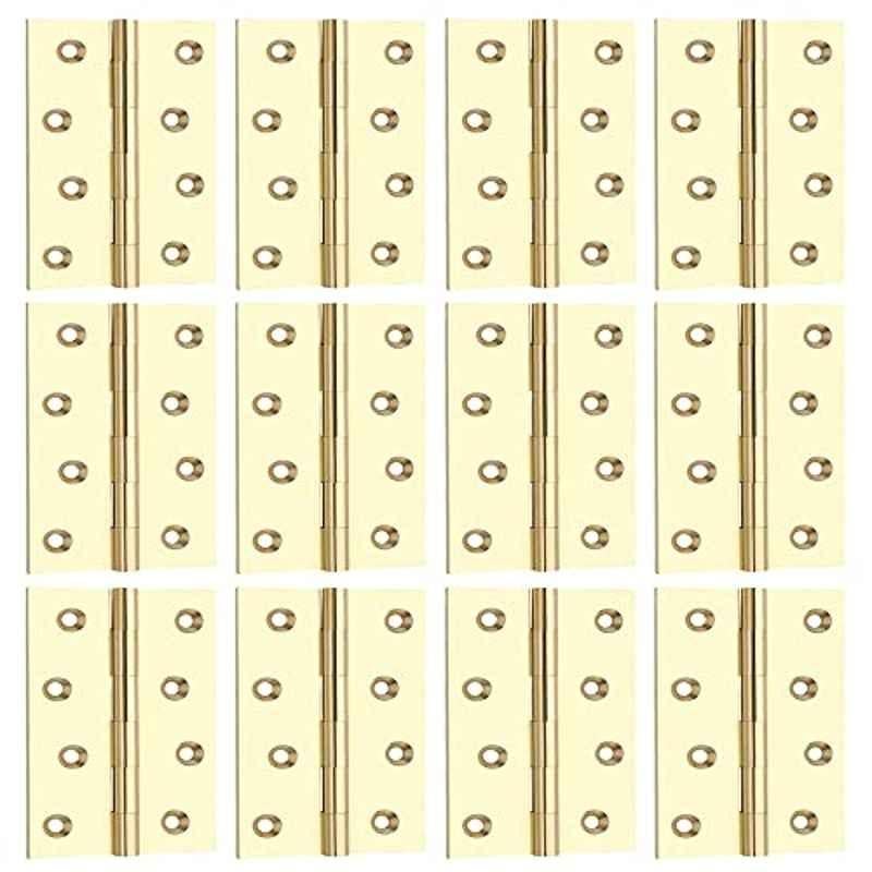 Screwtight 4 inch Brass Polished Door & Cabinet Butt Hinge, B170108PB-12 (Pack of 12)