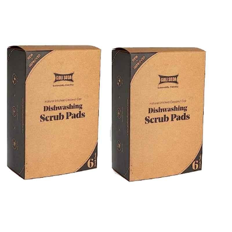 Goli Soda 6 Pcs Natural Stitched Coconut Coir Dishwashing Scrub Pad Set, GSSC002x2 (Pack of 2)