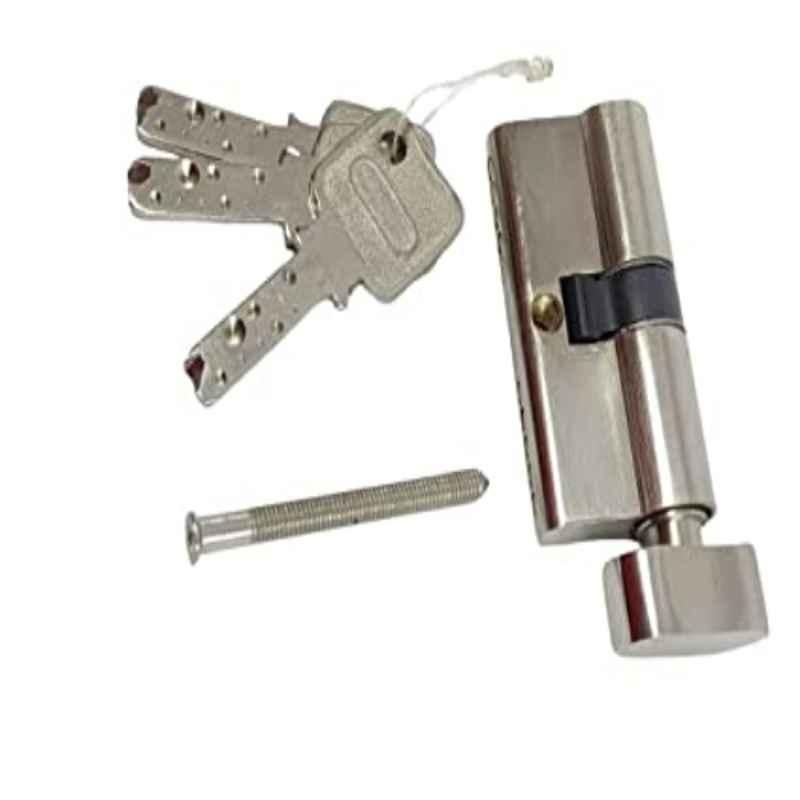Onmax Brass Silver Pin Cylinder with 3 Computer Keys, 1 Side Knob, 1 Side Key & Screws for CY Mortise Locks, BPUKS60