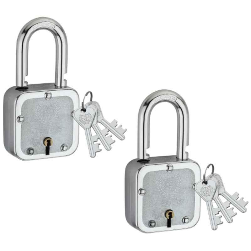 Harrison 50mm 6 Lever Mild Steel Bright Chrome Plated Finish Square Padlock with 3 Keys, T-27-0040 (Pack of 2)