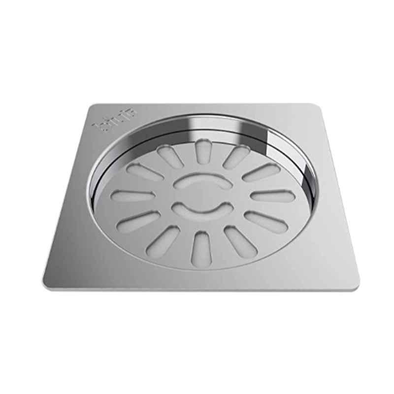 Biut 6 inch Stainless Steel Glossy Finish Silver Square Floor Drain with Frame, AL-86
