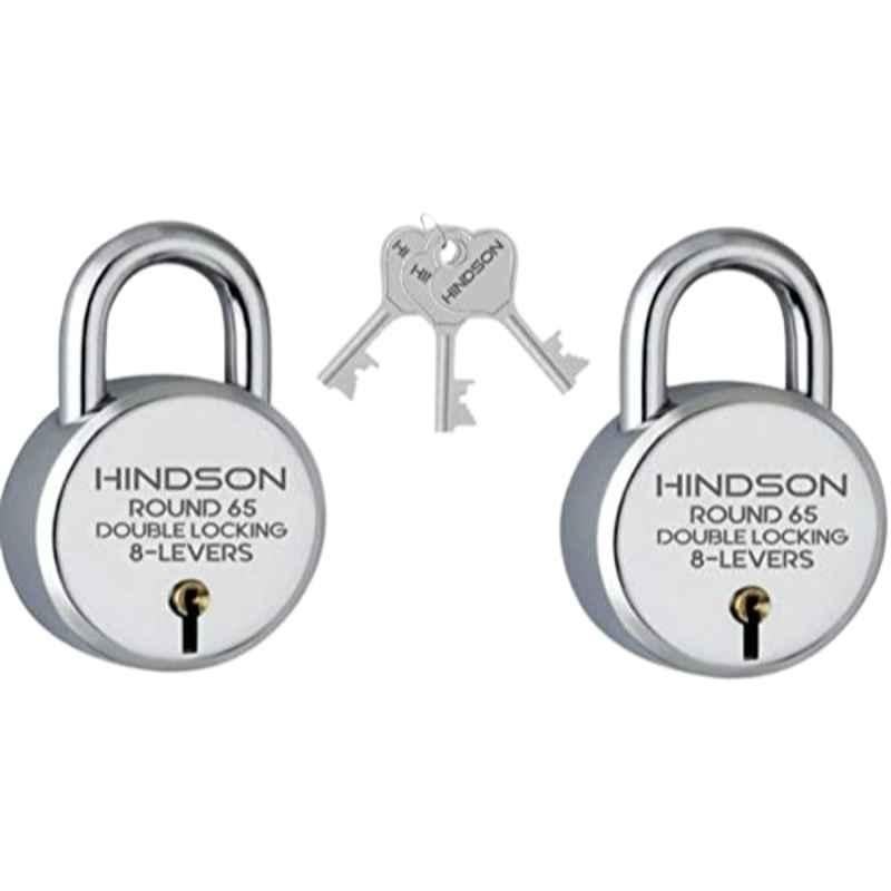 Hindson 2 Pcs 65mm Silver Steel Double Locking Padlock Set with 3 Common Keys