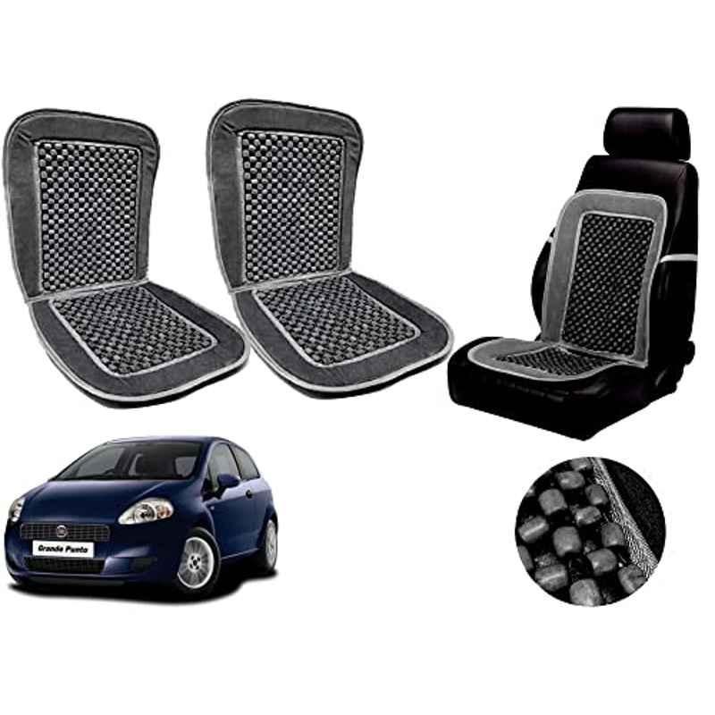 Auto Pearl PU, Velvet & Wooden Beads Grey Rectangular Seat Cushion for Fiat Punto (Pack of 2 )