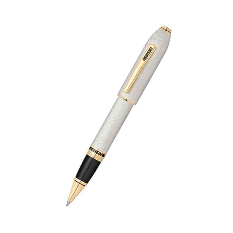 Cross Peerless 125 Medalist Black Ink Platinum Plated & Gold Trim Roller Ball Pen, AT0705-2