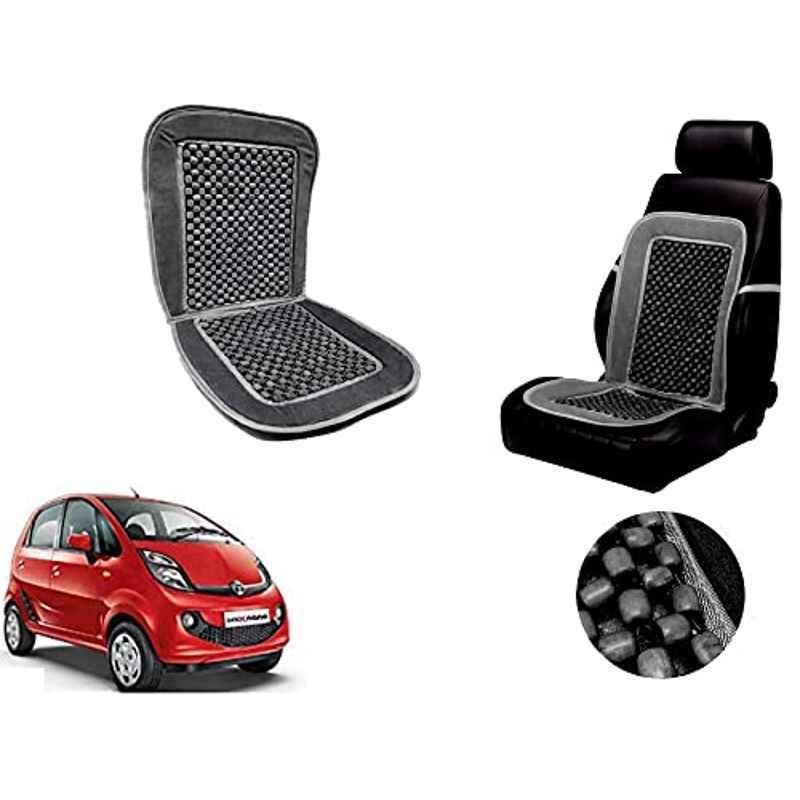 Auto Pearl PU, Velvet & Wooden Beads Grey Rectangular Seat Cushion for Tata Nano Genx