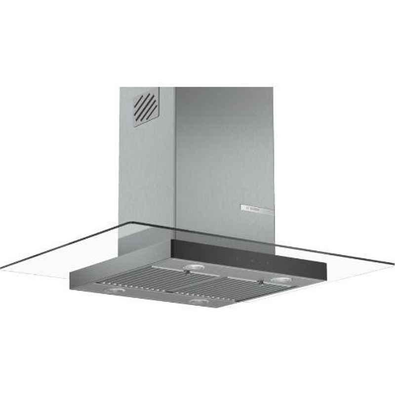 Bosch Serie-4 Stainless Steel Island Cooker Clear Glass Hood, DIG098G50I, Size: 90 cm