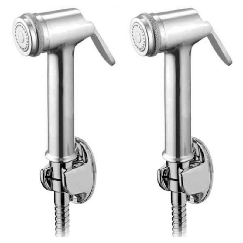 Drizzle Nano 2 Pcs Brass Chrome Finish Silver Health Faucet Set with 1m Flexible Tube & Wall Hook, AHFNANOSET2