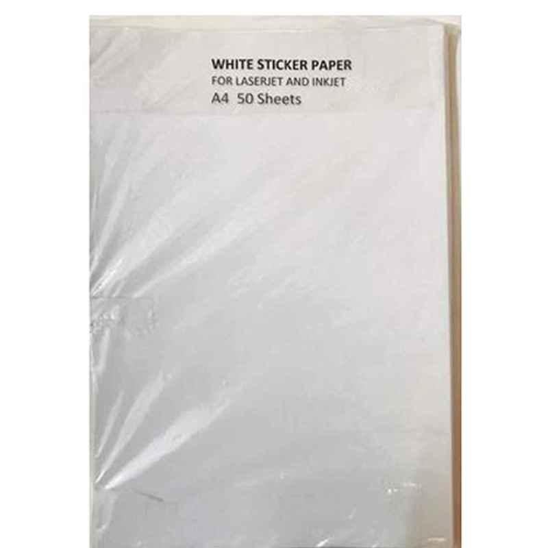 AN 50 Pcs A4 White Sticker Paper Set for Laser, Copier, Inkjet Printer & Writing