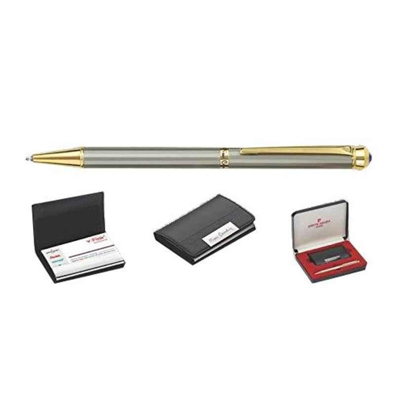 Pierre Cardin Blue Ink Tycoon Card Holder & Titanium Finish Ball Pen Set