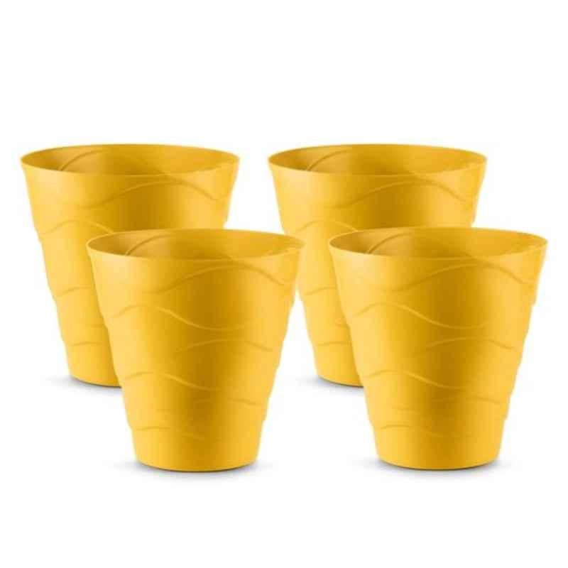 Blume Swirl 8 inch Yellow Plastic Round Flower Pot, MC-SL-YL-4 (Pack of 4)