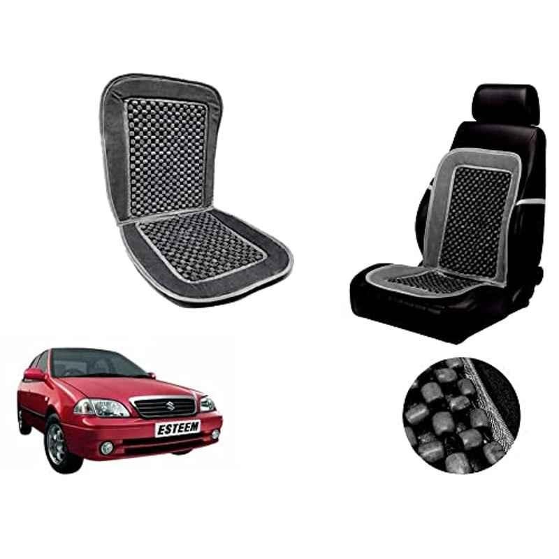 Auto Pearl PU, Velvet & Wooden Beads Grey Rectangular Seat Cushion for Maruti Suzuki Esteem