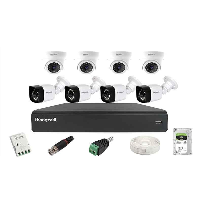 Impact by Honeywell 2MP Wired White CCTV Kit with 4 Dome, 4 Bullet Cameras, 8CH DVR, 1TB Hard Disk & Accessories, I-MKIT8CH-4_K