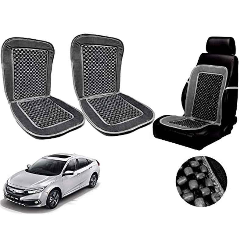 Auto Pearl PU, Velvet & Wooden Beads Grey Rectangular Seat Cushion for Honda Civic 2019 (Pack of 2 )