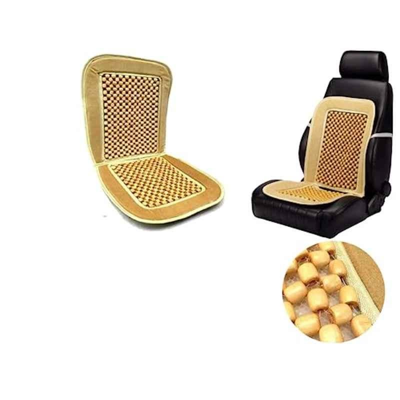 Auto Pearl PU, Velvet & Wooden Beads Beige Rectangular Seat Cushion for Hyundai Elite i20 2018