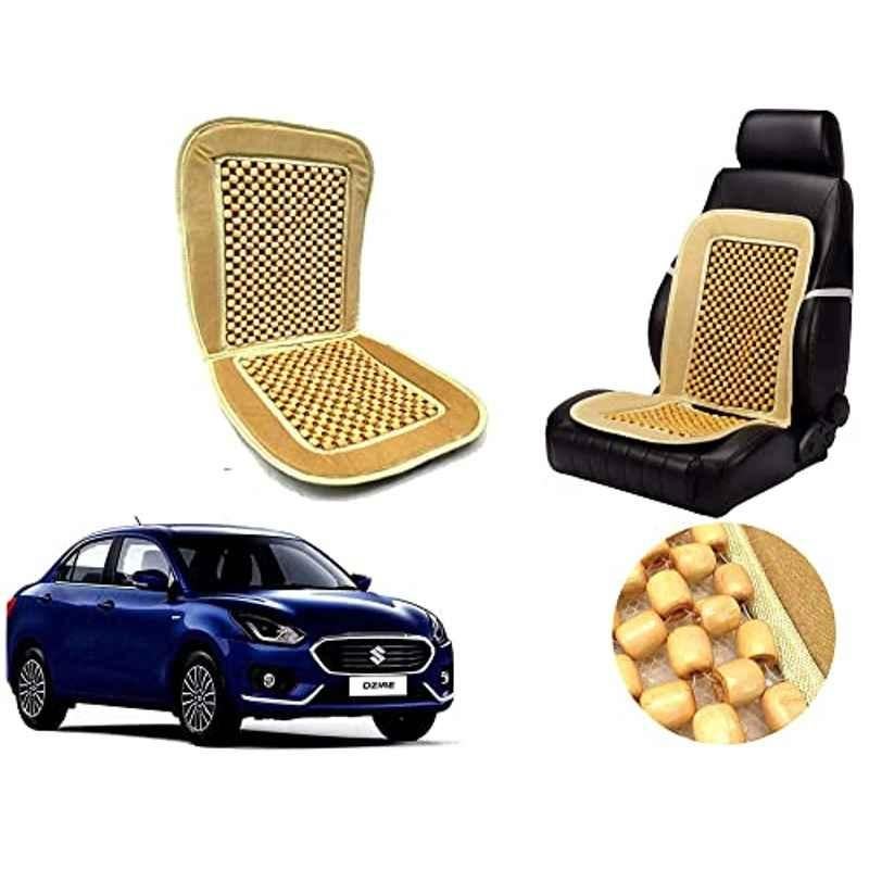 Auto Pearl PU, Velvet & Wooden Beads Beige Rectangular Seat Cushion for Maruti Suzuki New Dzire