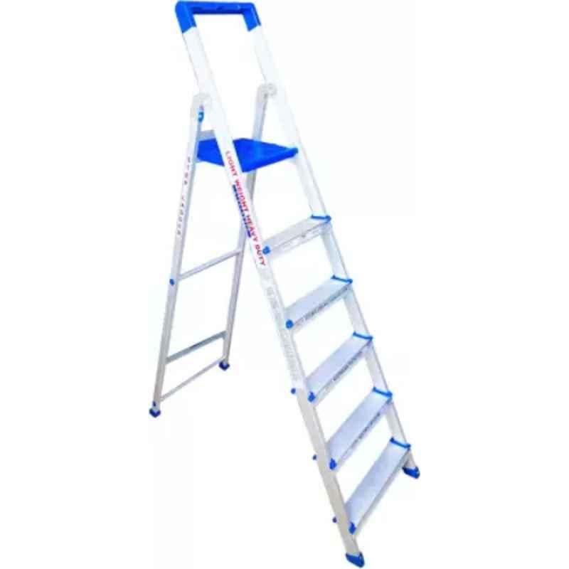 TNC 85kg 5 Steps Aluminium & Plastic Silver & Blue Foldable Ladder with Platform, SL-00110