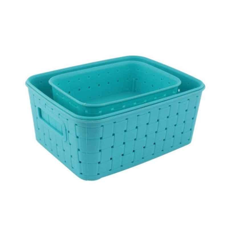 DeoDap 3 Pcs Plastic Blue Kitchen Storage Basket Set, 0062