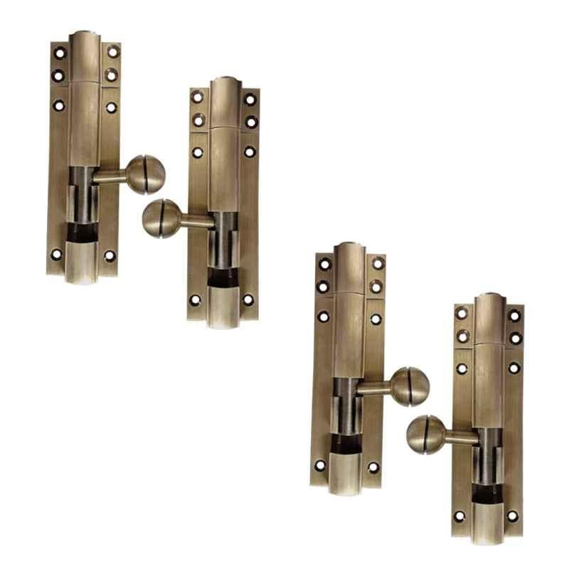 S&A Home Decor 4 inch Aluminum Antique Brass Finish Round Tower Bolt (Pack of 4)