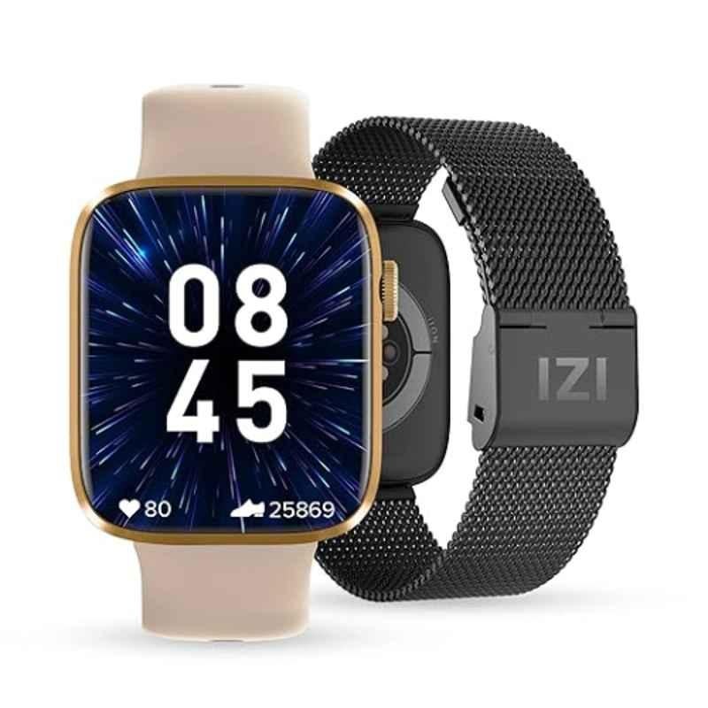 IZI Smart Pro 1.92 inch Champagne Gold & Black Retina Display Smartwatch with Bluetooth Calling, AI Voice Assistant, Sports Mode, Health Monitor, Activity Tracker & 2 Premium Straps