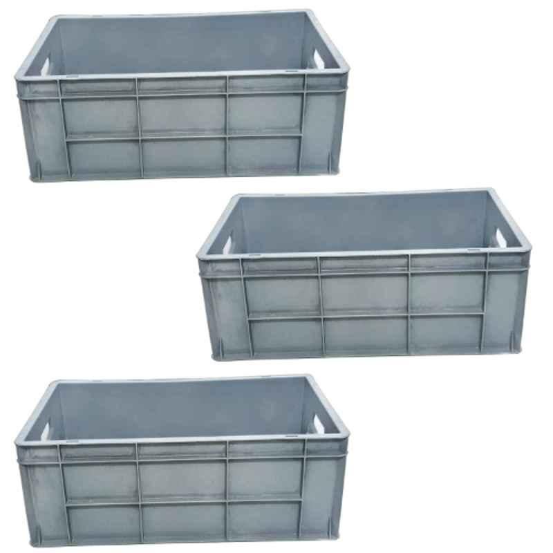 Xela 148 G 60x40x23cm Plastic Grey Multipurpose Heavy Duty Portable Crate, (Pack of 3)