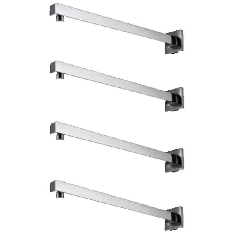 Fastgear 9 inch Steel & Brass Chrome Finish Square Showerhead Arm with Wall Flange (Pack of 4)