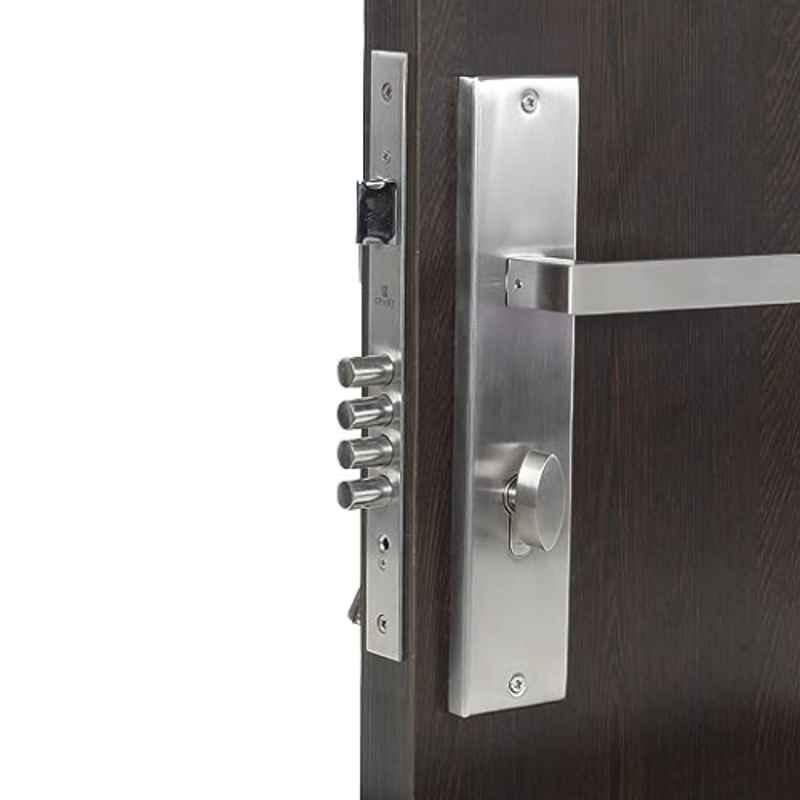 Homexpert LB301-OSK 10 inch 60mm Stainless Steel Silver Cylindrical Plate One Side Key Mortise Door Lock Set